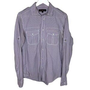 Ben Sherman Orange & Blue Check Western-Style Button-Up Shirt, Size Small